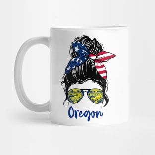 Oregon girl Messy bun , American Girl , Oregon Flag Mug